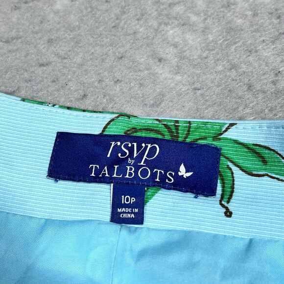 RSVP By Talbots Skirt Womens Size 10P Pineapples Print Aqua A-Line Pleats Blue - Picture 9 of 11
